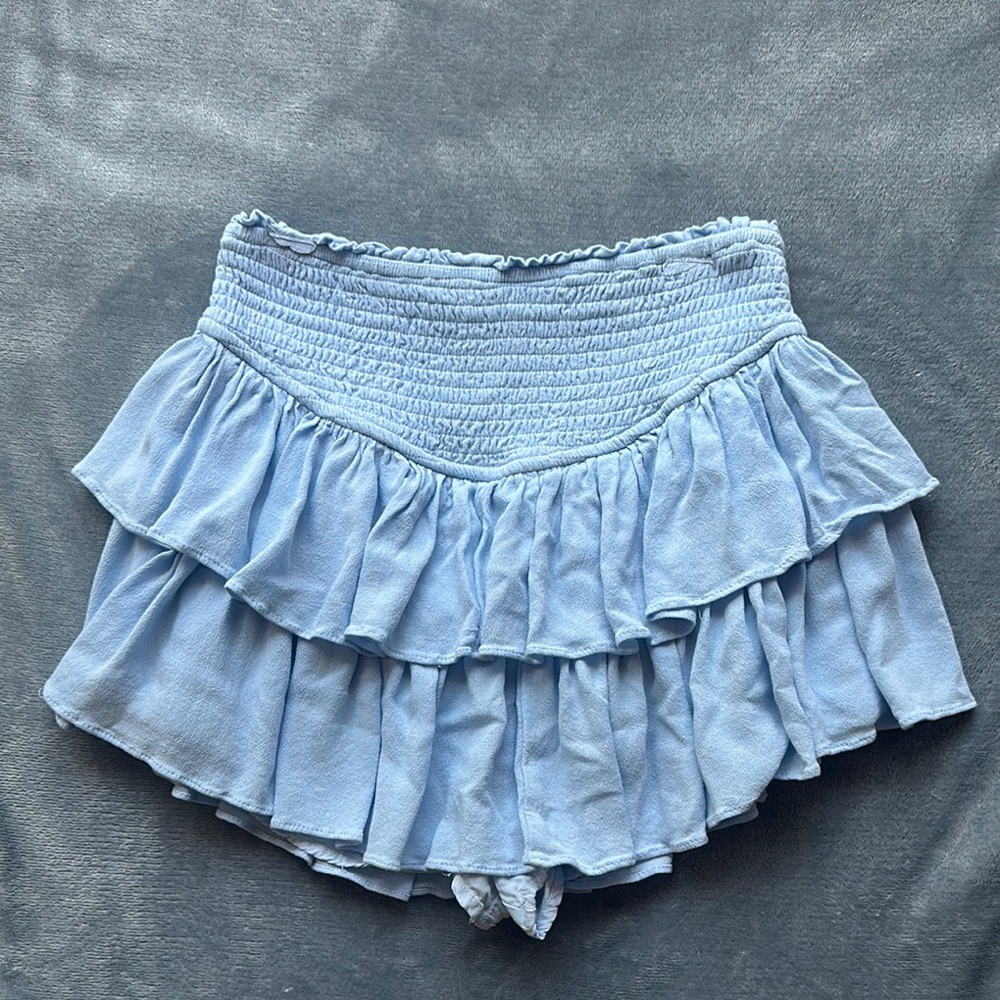 Blue Skirt with Ruffled Hem and Elastic Waistband